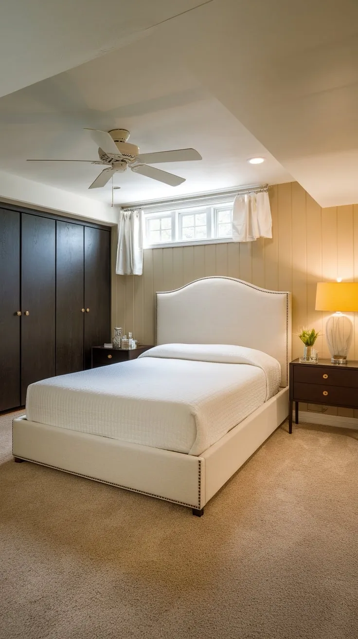 Cozy Basement Guest Bedroom with Elegant Design Elements