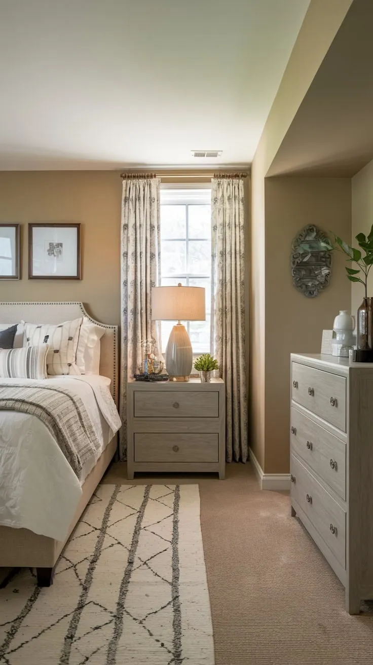 Cozy Basement Guest Bedroom with Elegant Design Elements