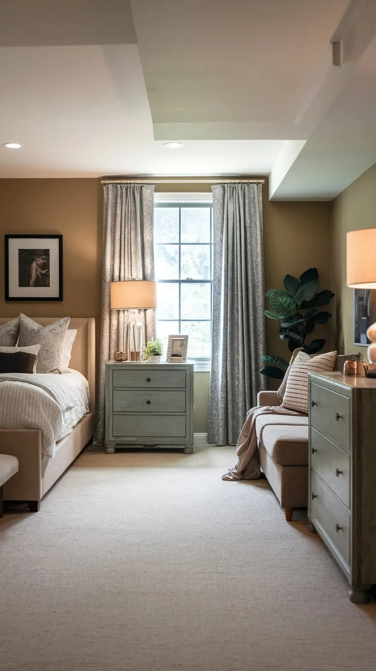 Cozy Basement Guest Bedroom with Elegant Design Elements