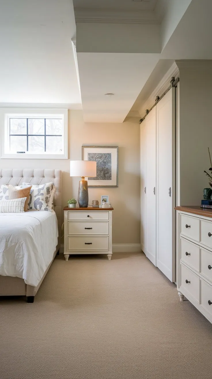 Cozy Basement Guest Bedroom with Elegant Design Elements