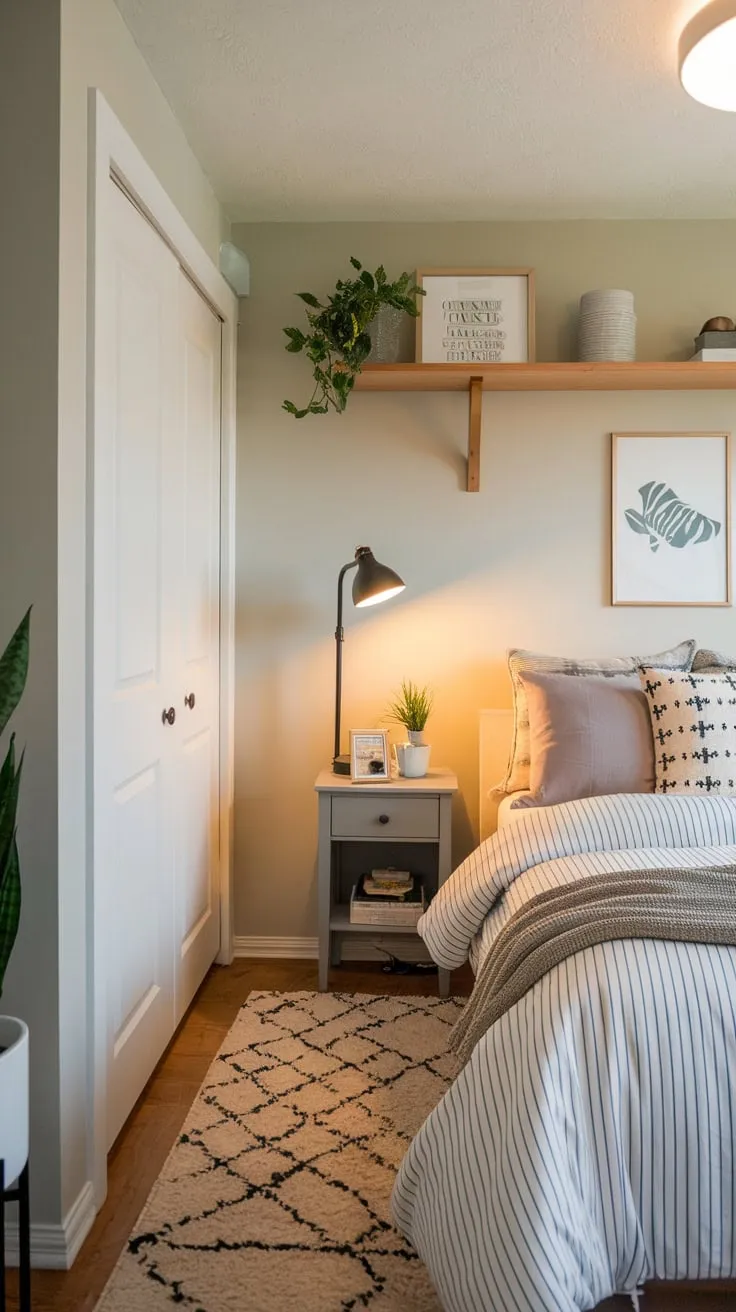 Cozy Basement Guest Bedroom with Warm Lighting Decor