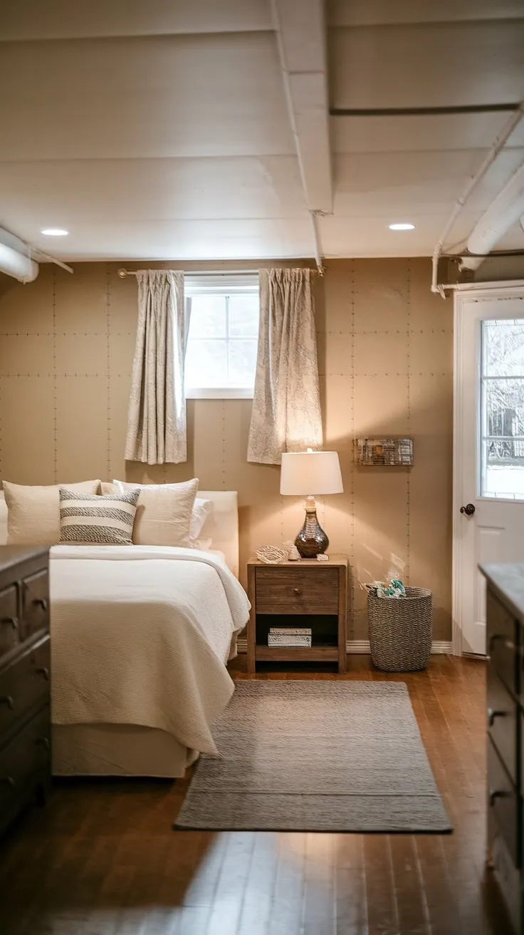 Escape the hustle and bustle in this charming basement guest space.  Complete with a queen-size bed and thoughtful touches, this basement visitor room provides comfortable basement sleeping area.  The perfect basement accommodation for guests seeking a peaceful basement retreat.