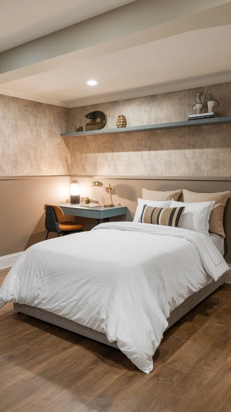 Cozy Basement Guest Bedroom with Stylish Decor Elements