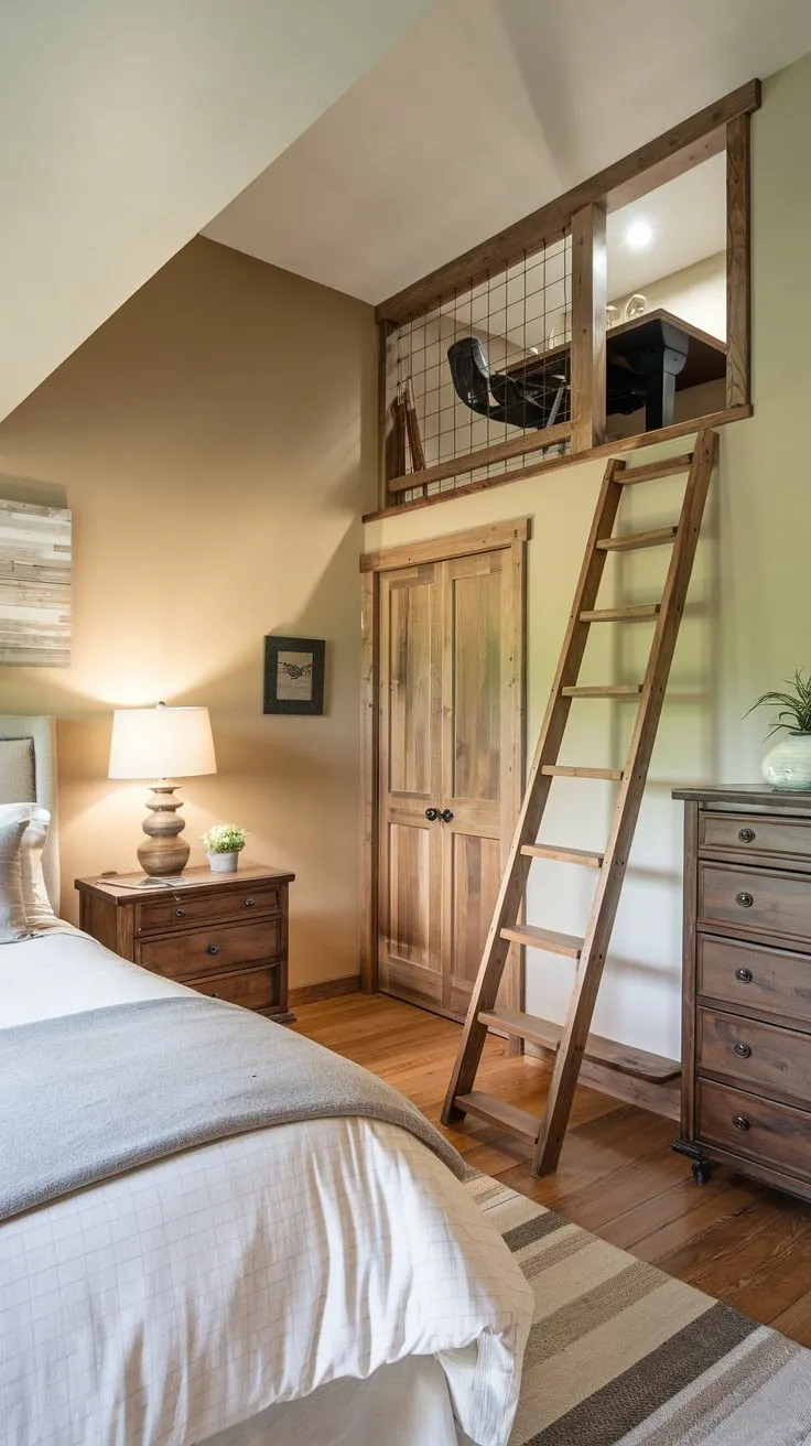 Cozy Rustic Basement Guest Bedroom with Loft Space