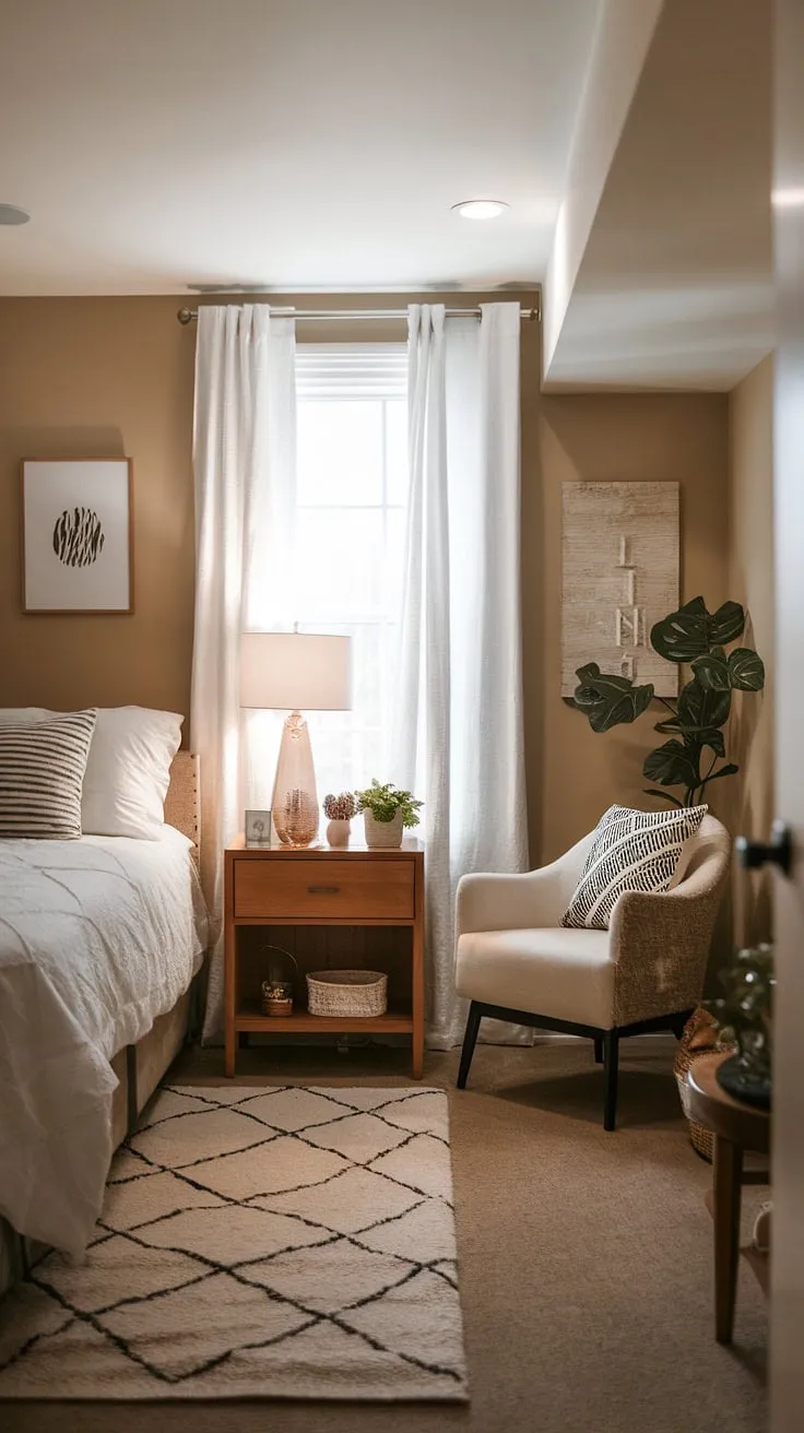 Cozy and inviting, this basement guest bedroom offers a peaceful retreat for visitors.  Complete with comfortable sleeping arrangements and thoughtful touches, it's the perfect basement accommodation for a relaxing stay. This basement guest suite provides a private and comfortable basement sleeping area, ensuring your guests feel right at home in this basement lodging.  This basement visitor room is a welcoming basement guest space.