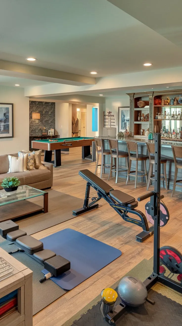 Versatile Basement Gym and Family Room Retreat