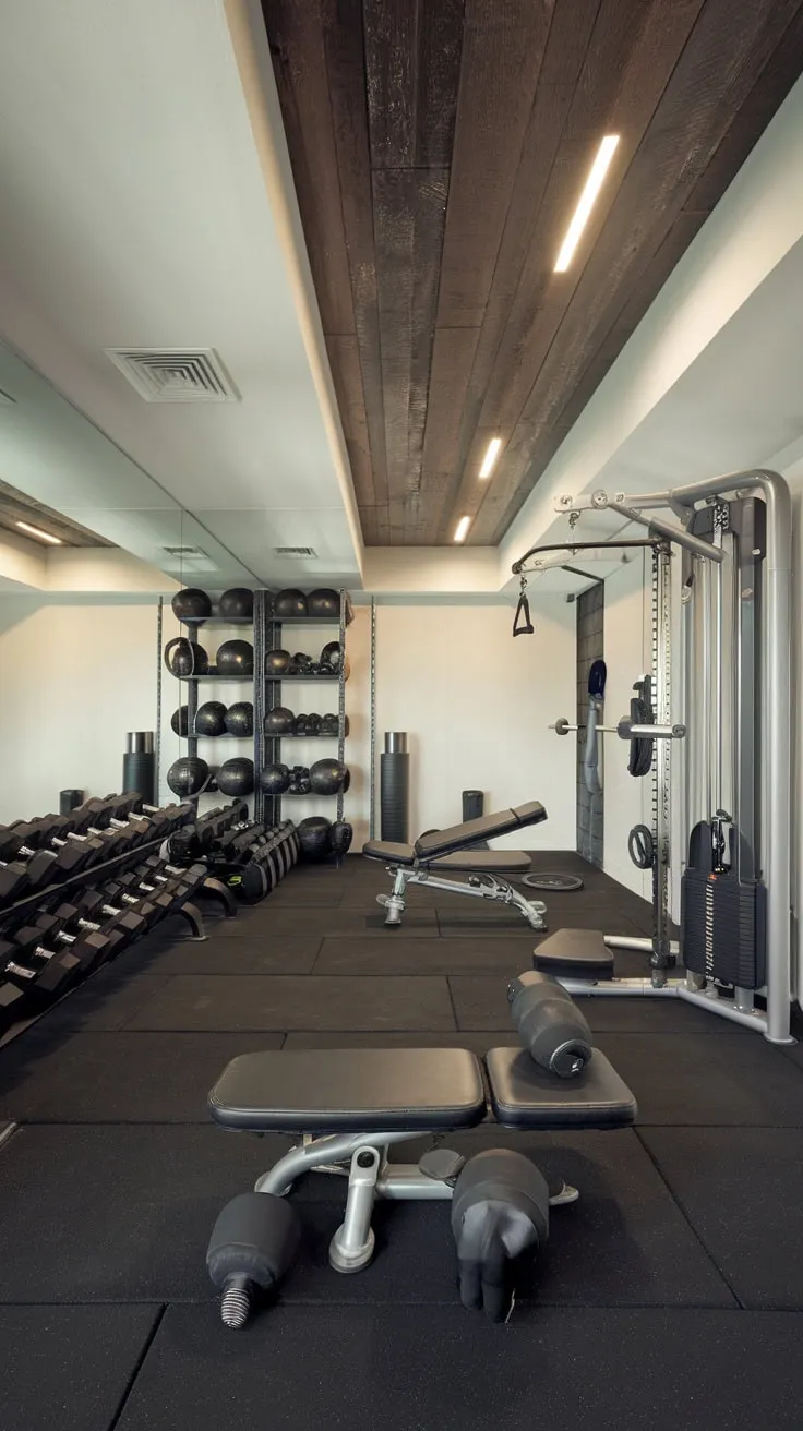 Sleek Basement Gym Design with Modern Equipment Features