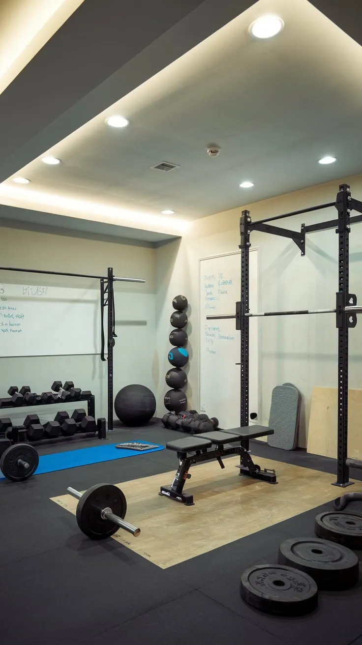 Sleek Modern Basement Gym with Essential Workout Equipment