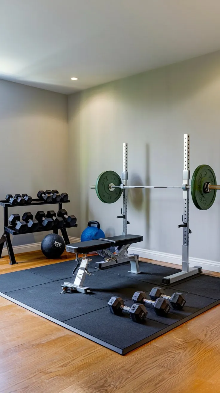 Sleek Basement Gym Featuring Weights and Modern Design