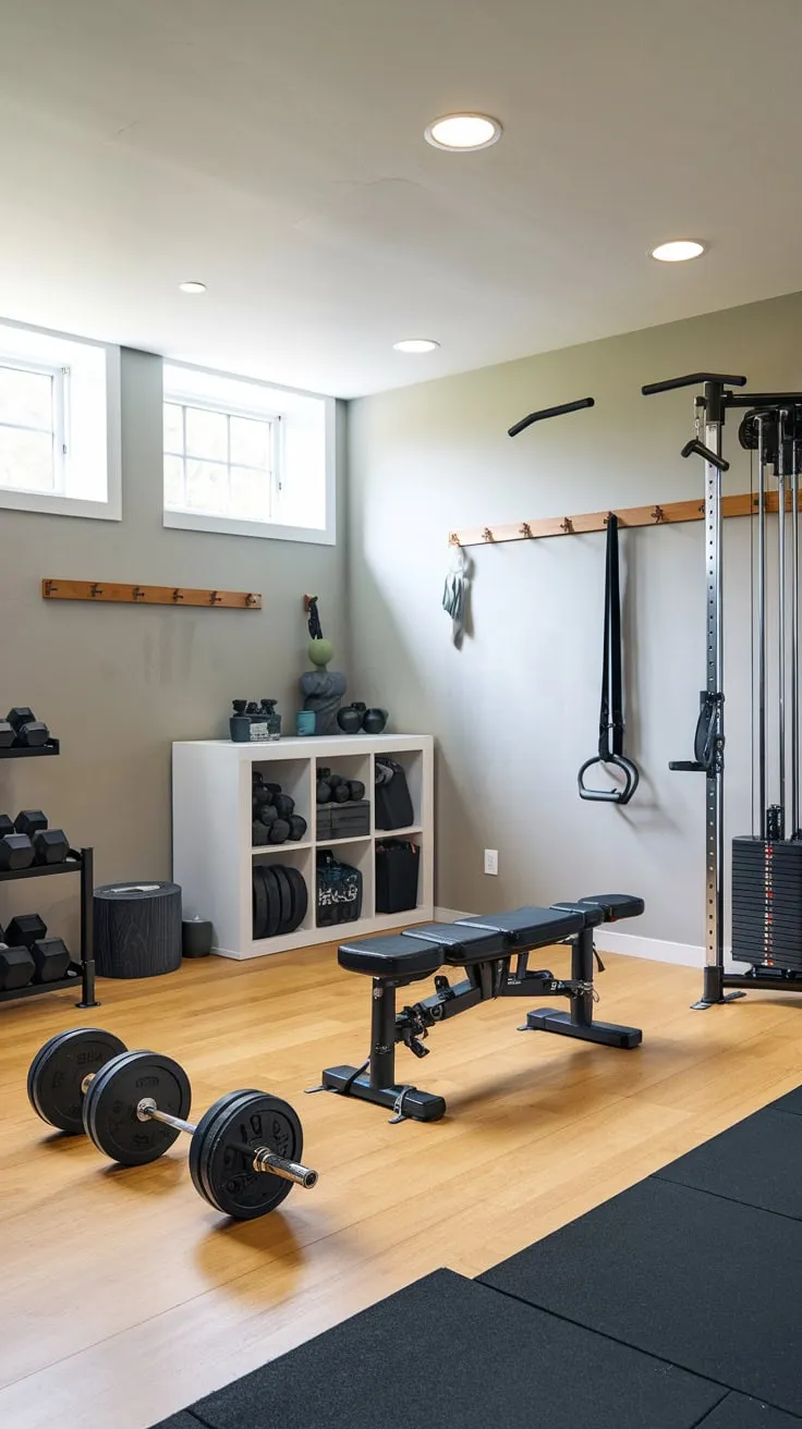 Sleek Basement Gym Design with Natural Light Features