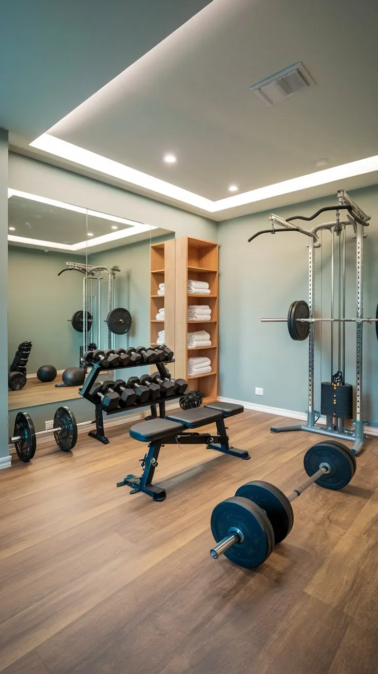 Sleek Basement Gym Featuring Diverse Equipment and Style