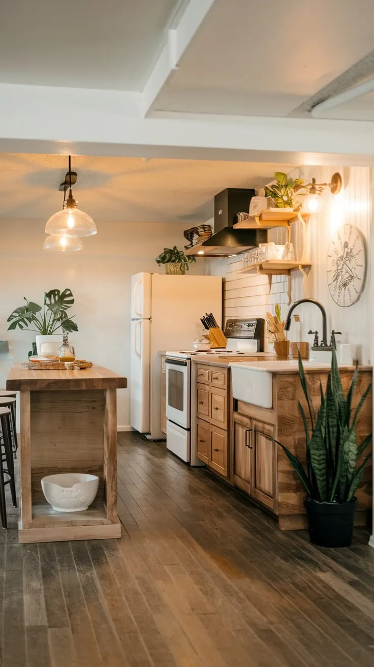 Charming Modern Basement Kitchen with Rustic Wooden Accents