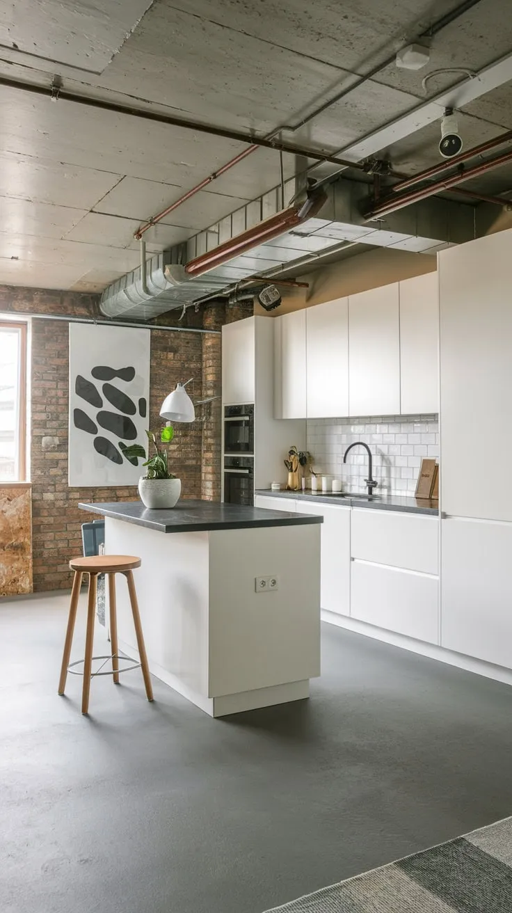 Sleek Modern Basement Kitchen with Industrial Chic Elements