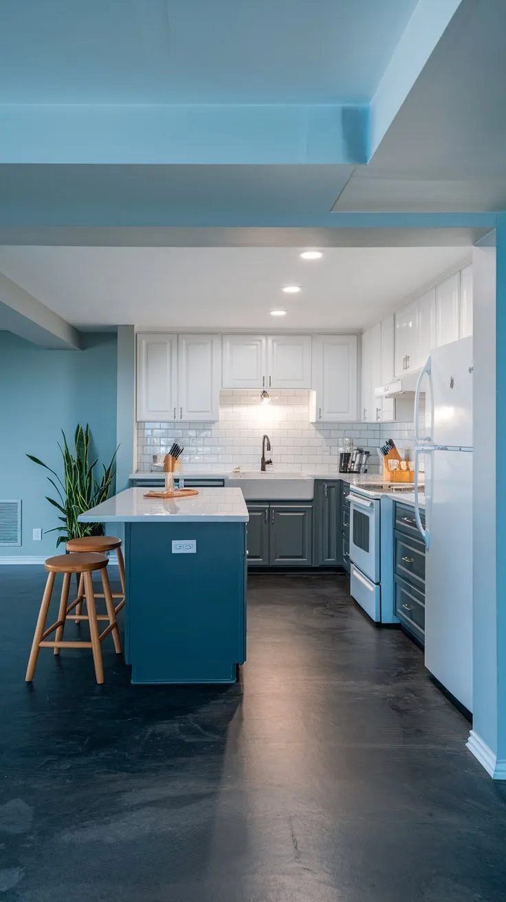 Sleek Modern Basement Kitchen with Stylish Grey Accents