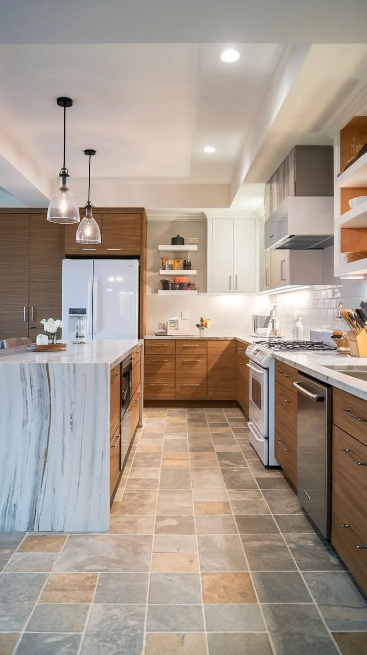 Stylish Modern Basement Kitchen with Elegant Island Design