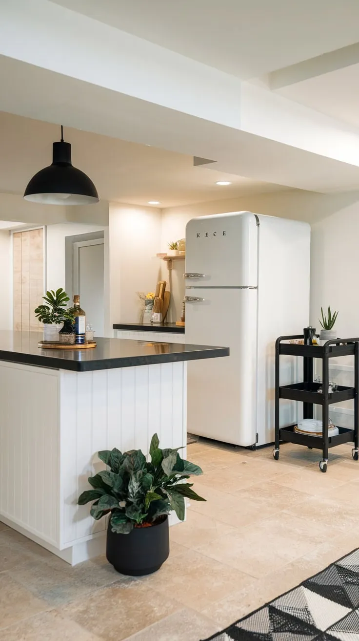 Sleek Modern Basement Kitchen with Stylish Black Accents