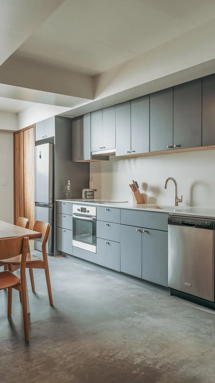 Sleek Modern Basement Kitchen with Concrete and Grey