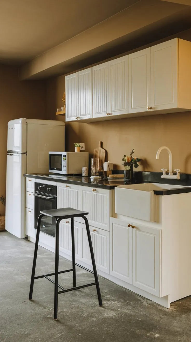 Sleek Modern Basement Kitchen with Stylish Contrasts