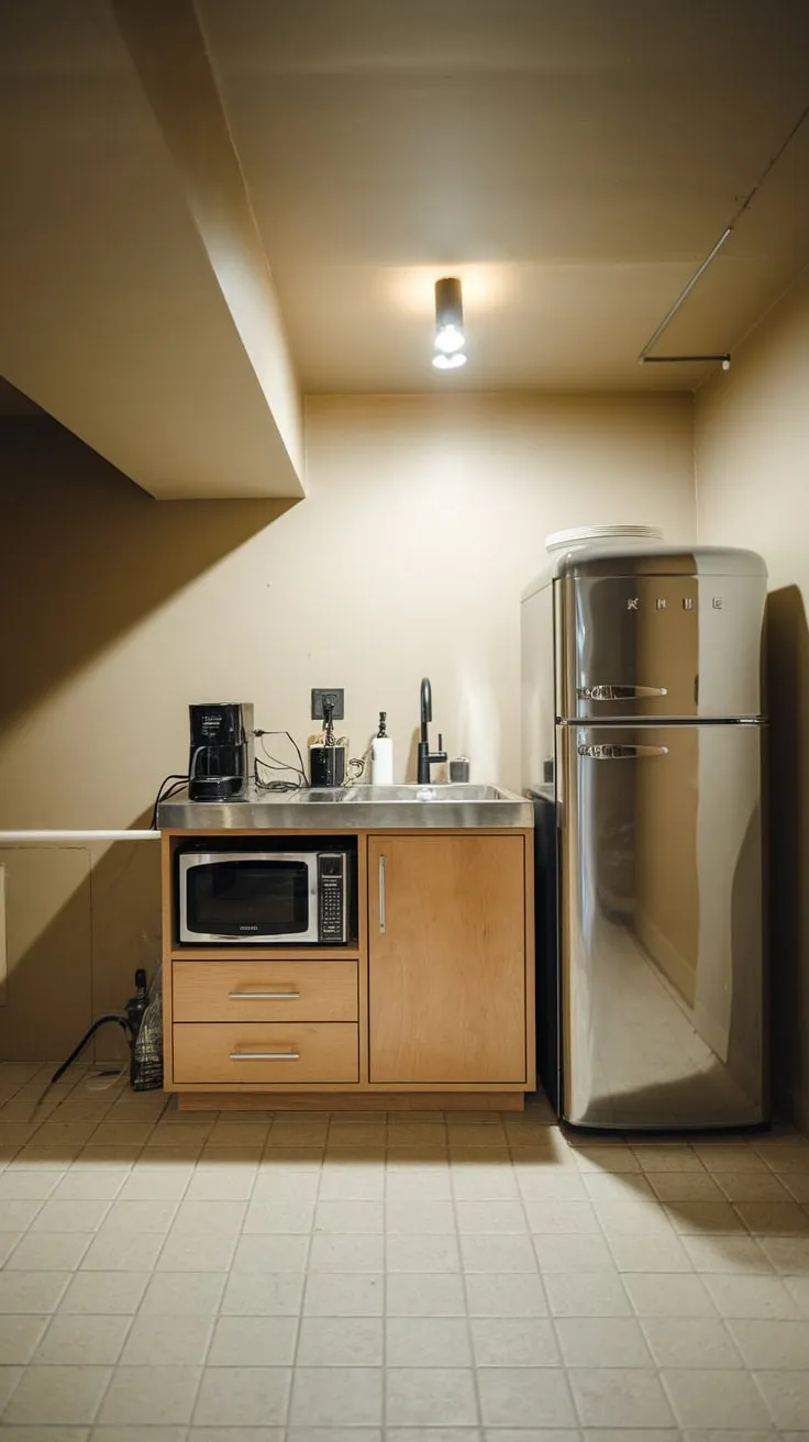 Sleek Modern Basement Kitchenette with Stylish Features