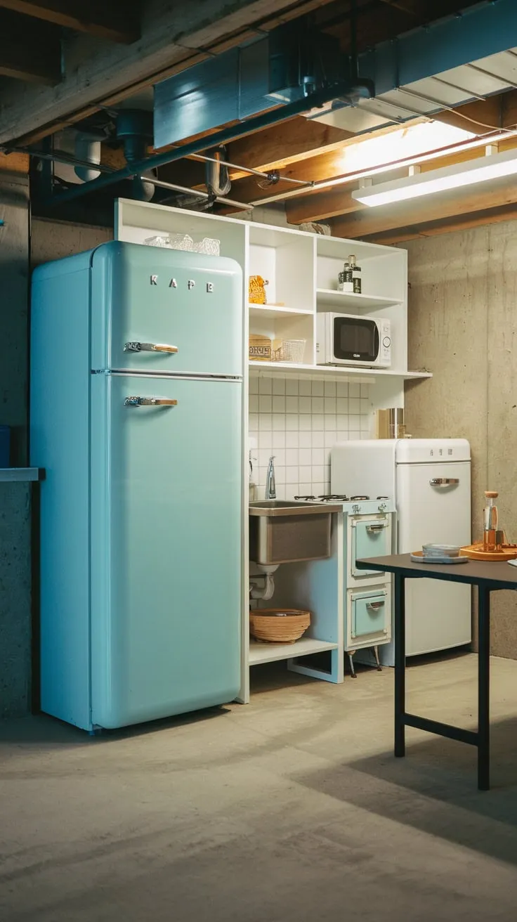 Bright Basement Kitchenette Featuring Modern Appliances and Design