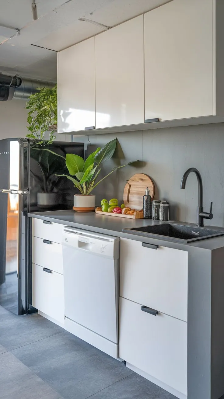Sleek Modern Basement Kitchenette with Stylish Finishes