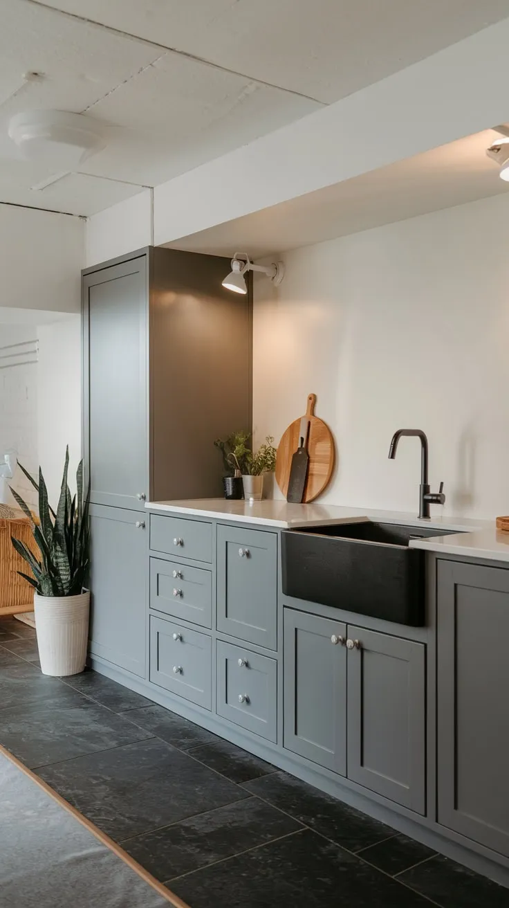 Sleek Modern Basement Kitchenette with Stylish Accents