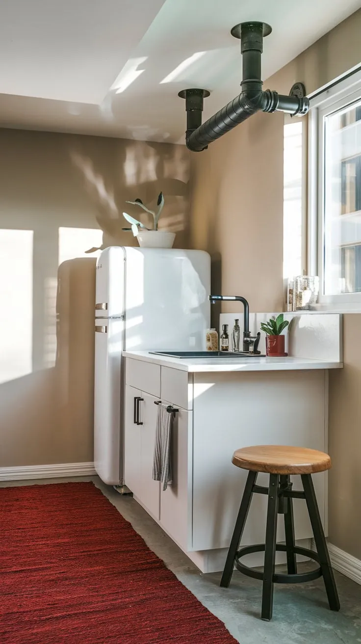 Sleek Modern Basement Kitchenette with Stylish Accents