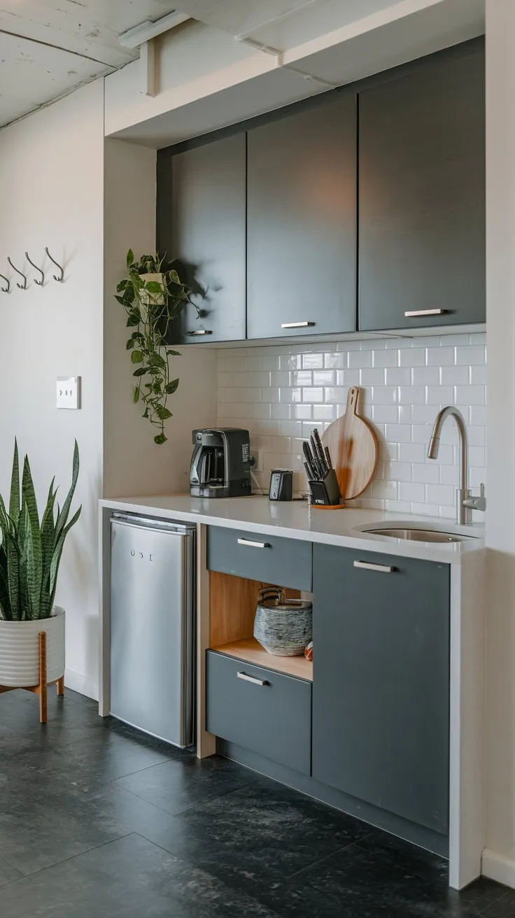 Sleek Modern Basement Kitchenette with Stylish Accents