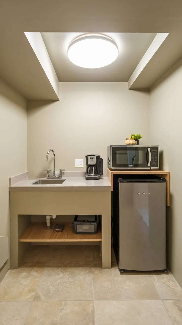 Sleek Modern Basement Kitchenette with Stylish Amenities