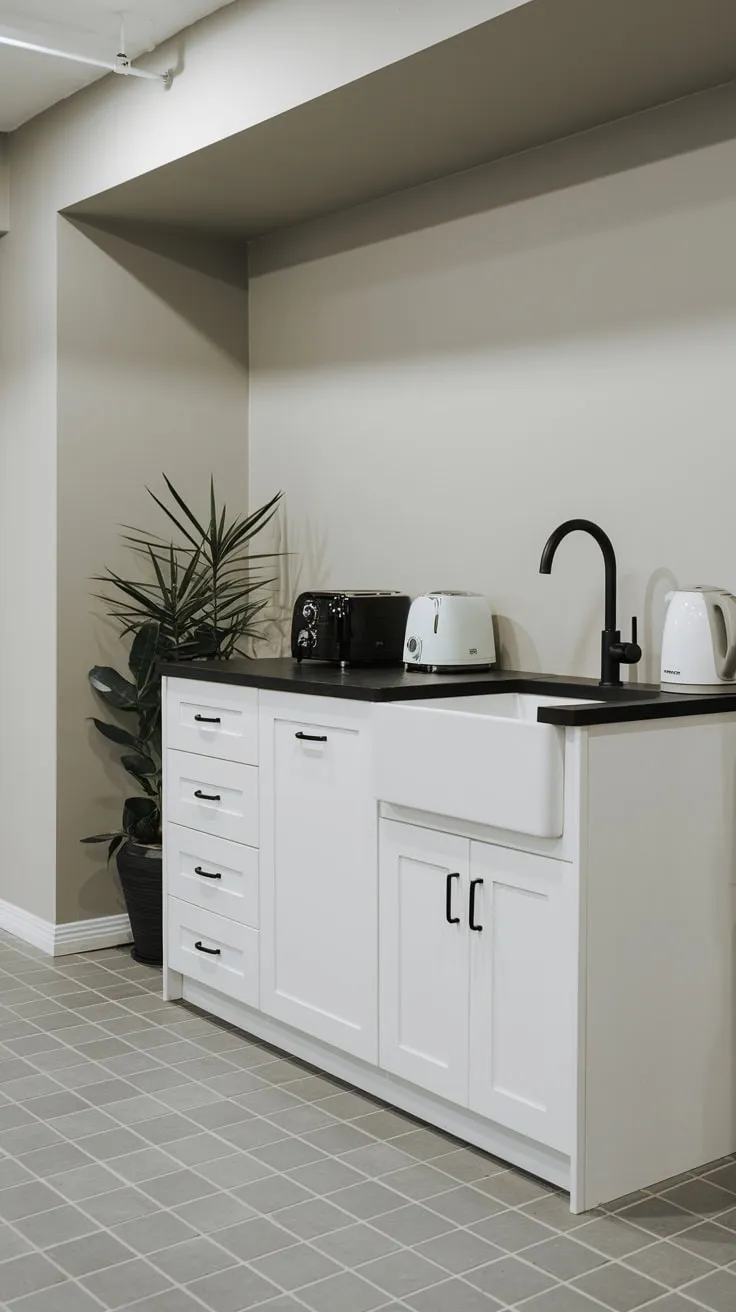 Sleek Modern Basement Kitchenette with Stylish Accents