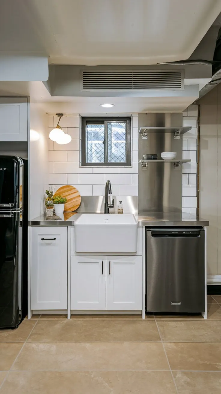 Sleek Modern Basement Kitchenette with Stylish Features