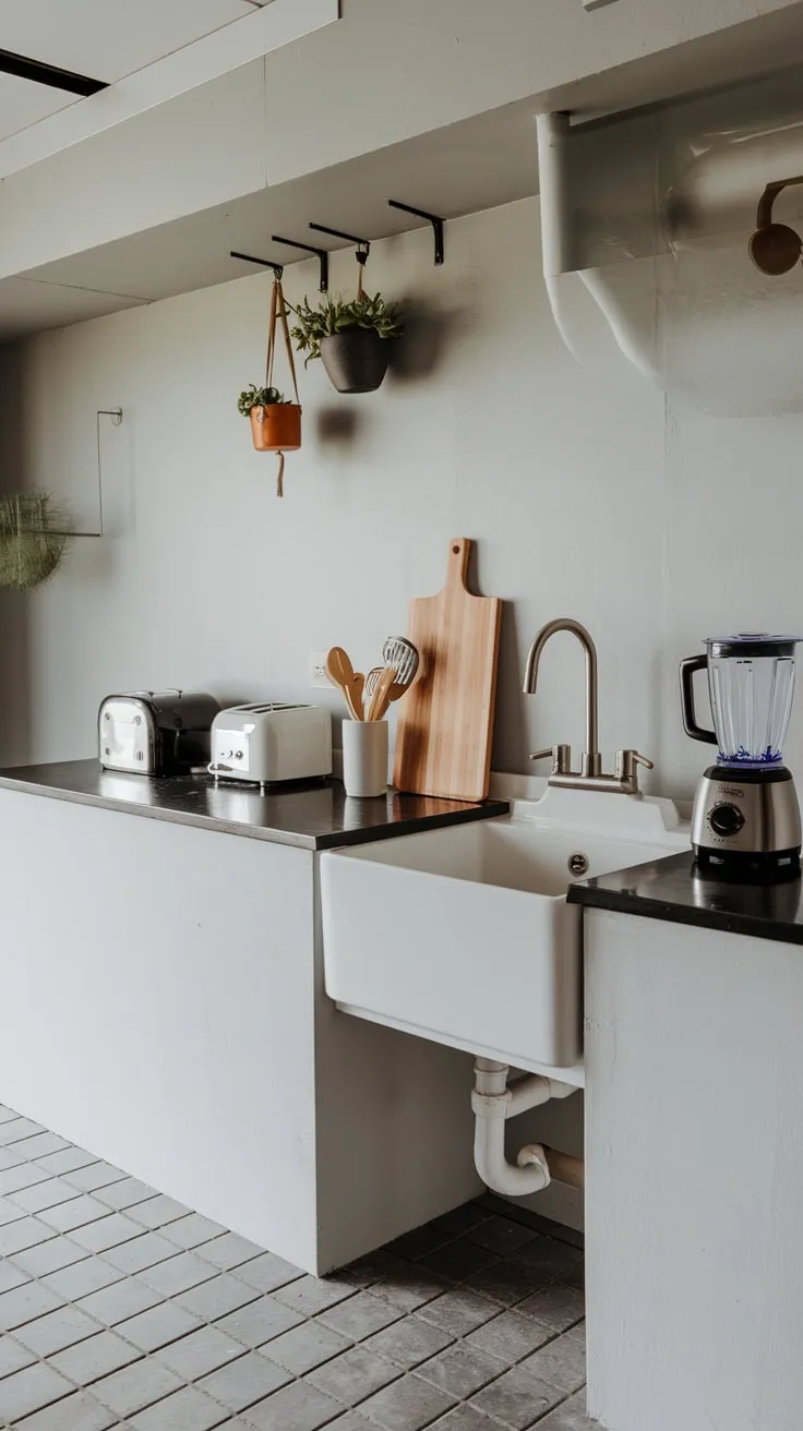 Sleek Modern Basement Kitchenette with Minimalist Aesthetic