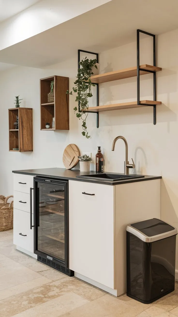 Sleek Modern Basement Kitchenette with Stylish Features