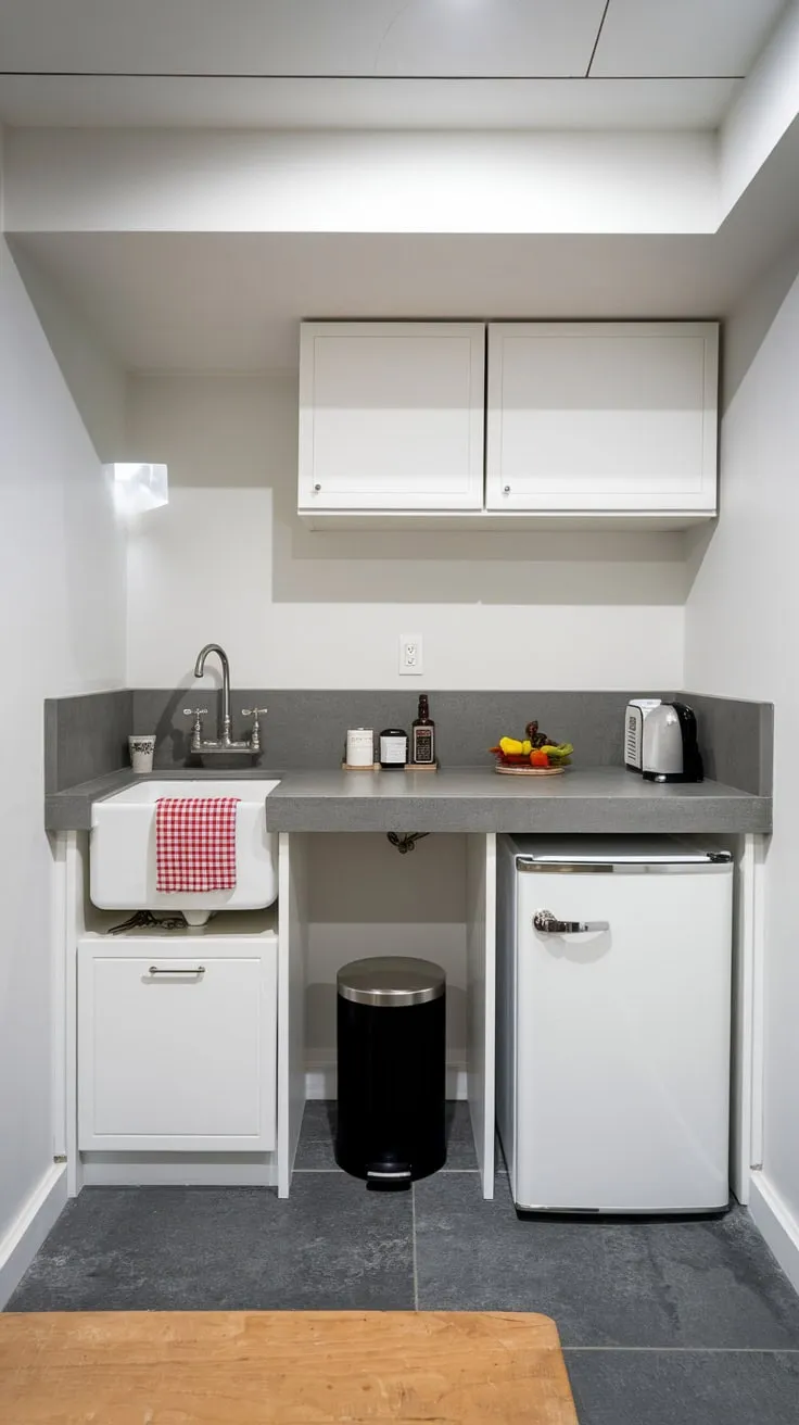 Sleek Modern Basement Kitchenette with Stylish Accents