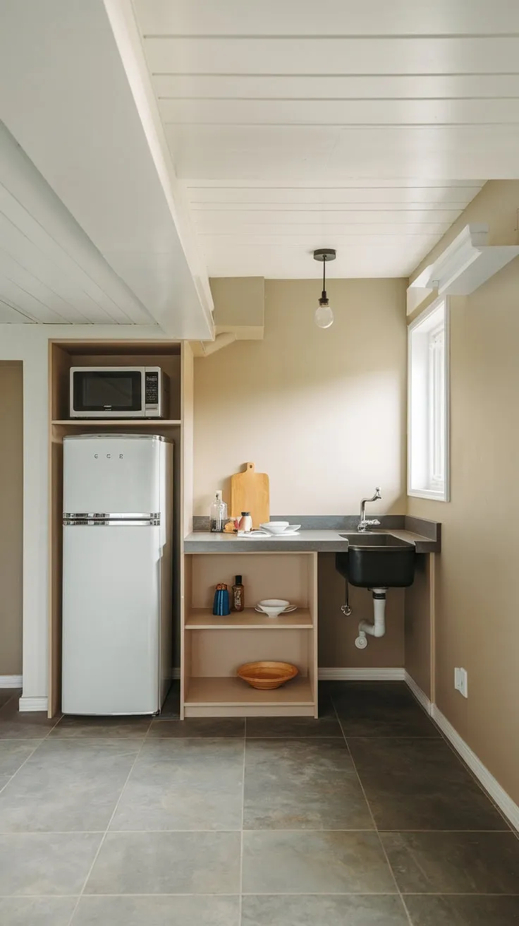 Sleek Modern Basement Kitchenette with Stylish Appliances