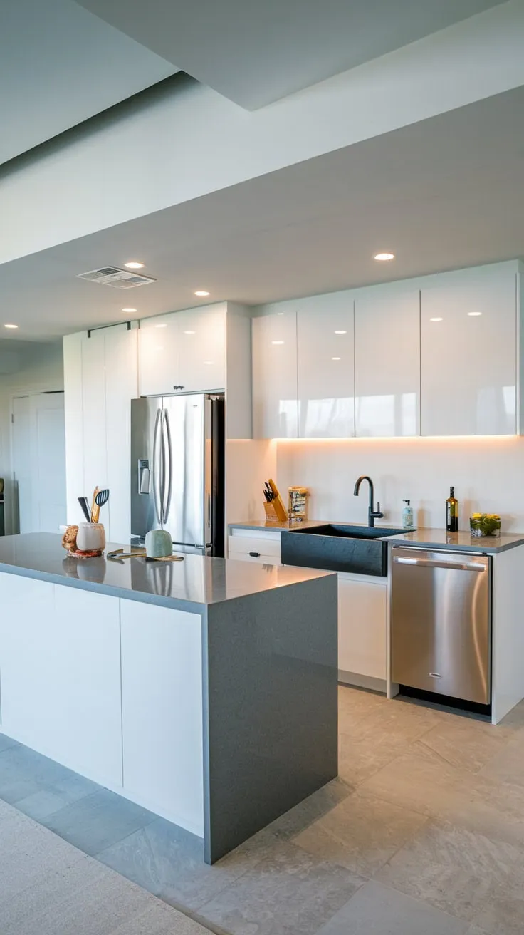 Sleek Modern Basement Kitchenette with Stylish Gray Accents
