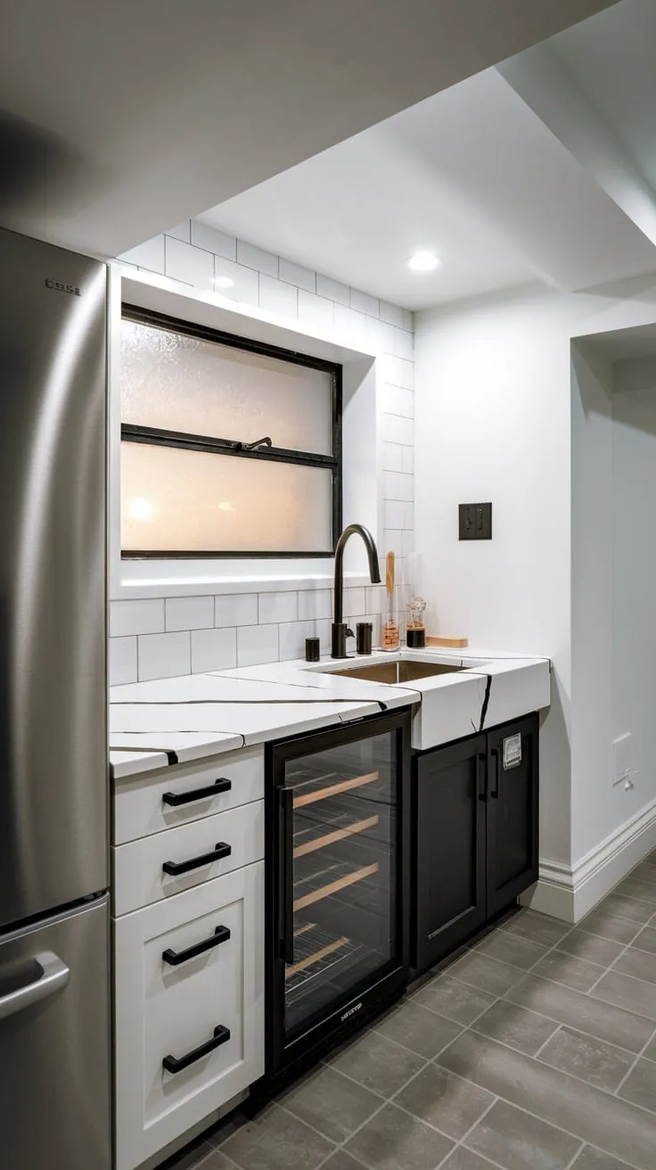 Sleek Modern Basement Kitchenette with Stylish Accents