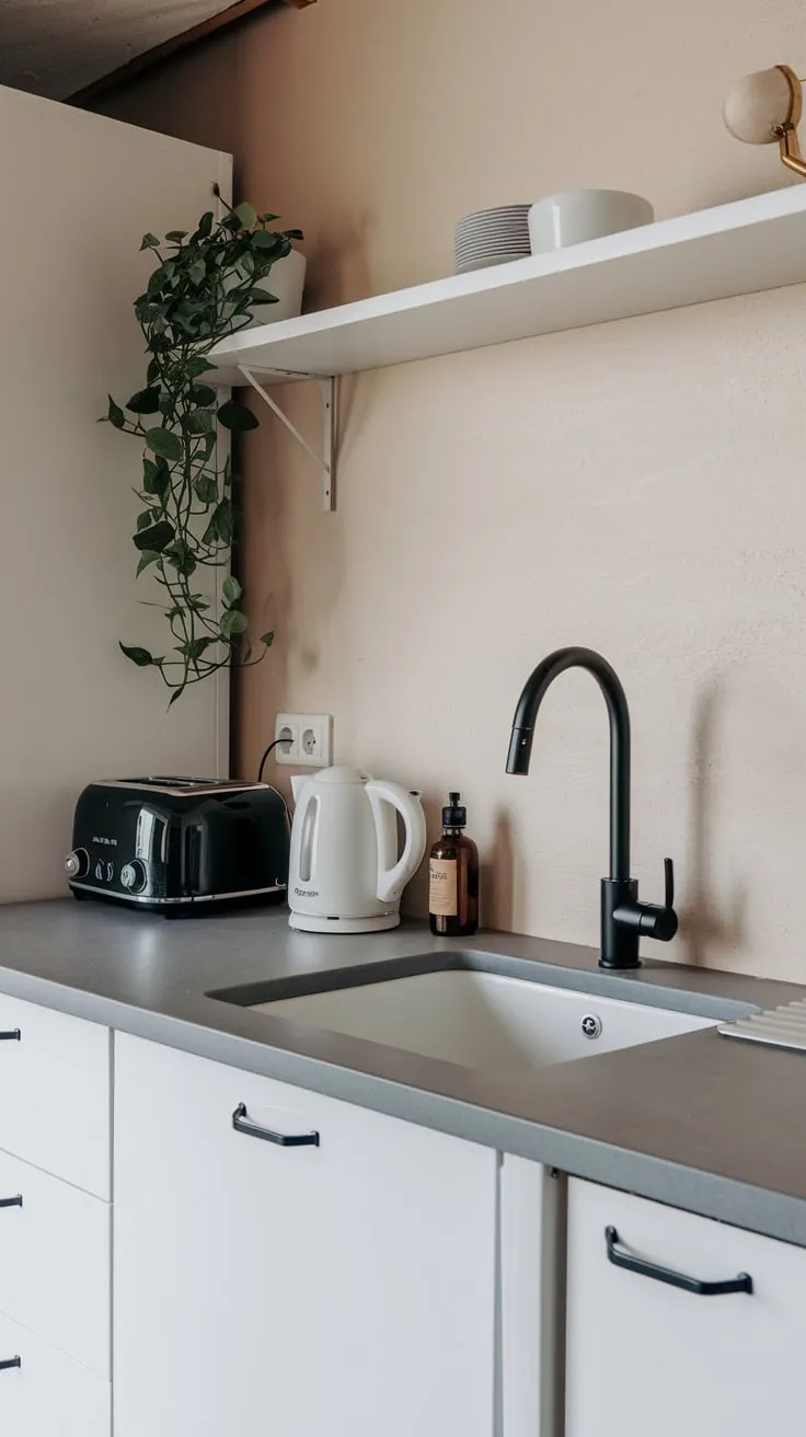 Sleek Basement Kitchenette with Stylish Gray Accents