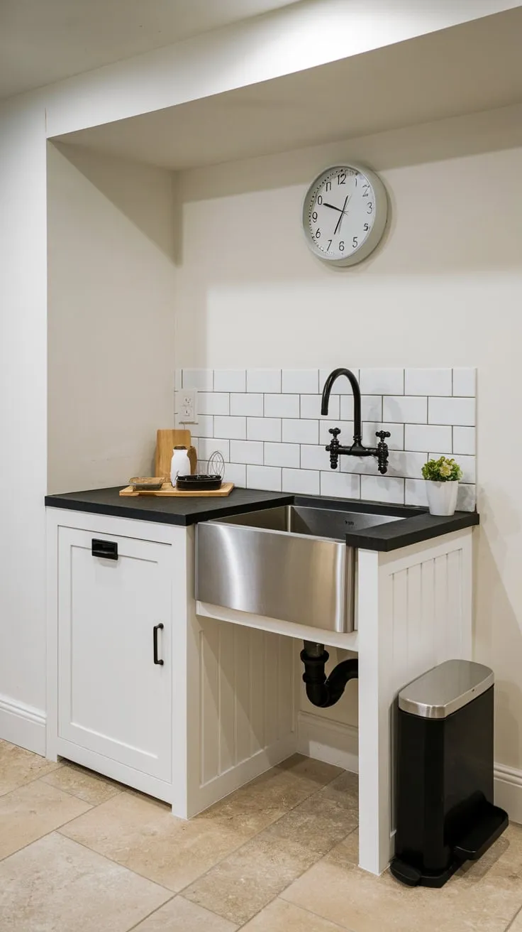 Sleek Modern Basement Kitchenette with Stylish Features