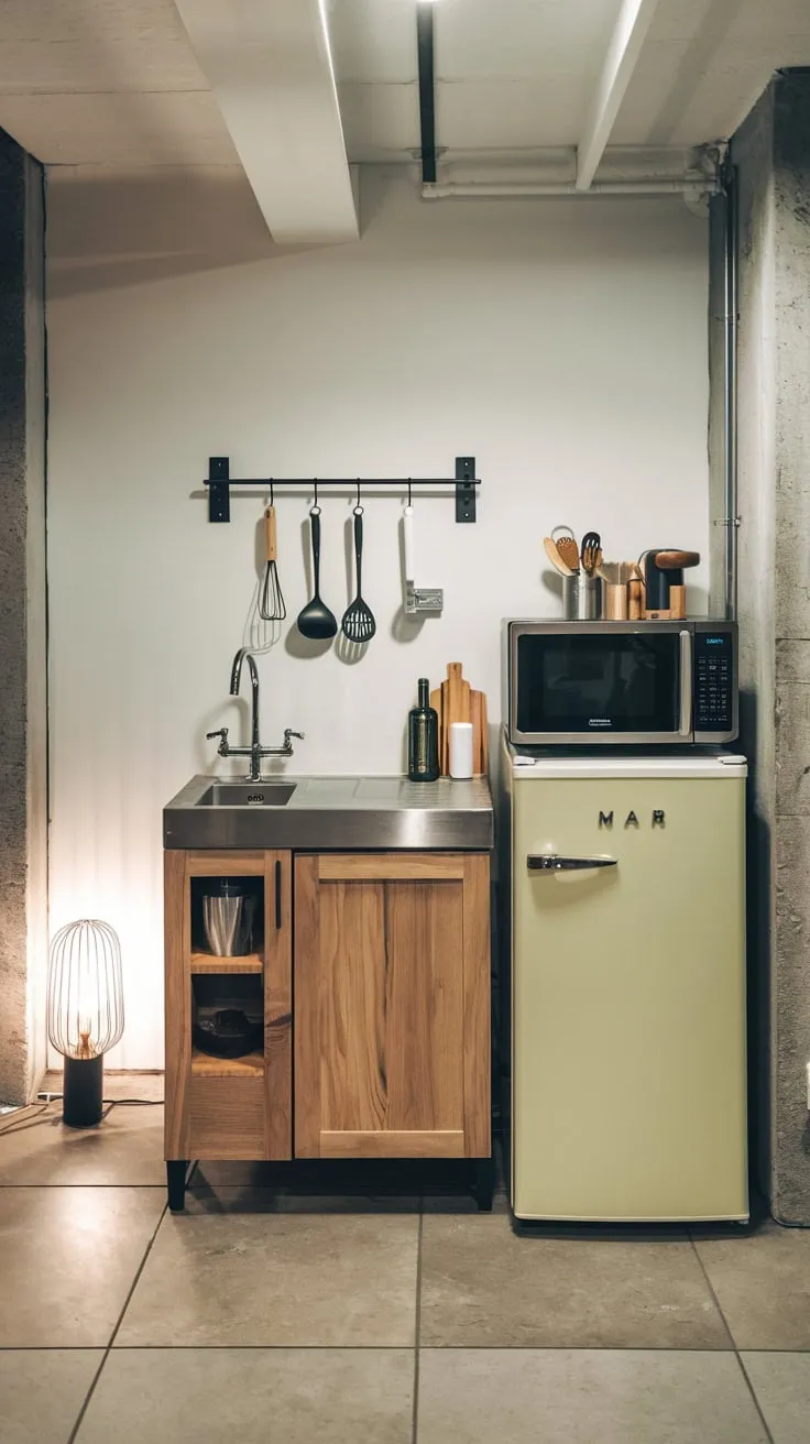Sleek Modern Basement Kitchenette with Functional Design