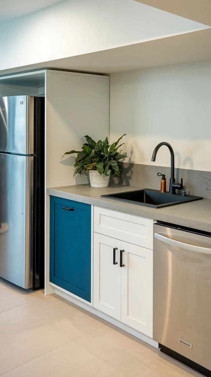 Sleek Modern Basement Kitchenette with Stylish Accents