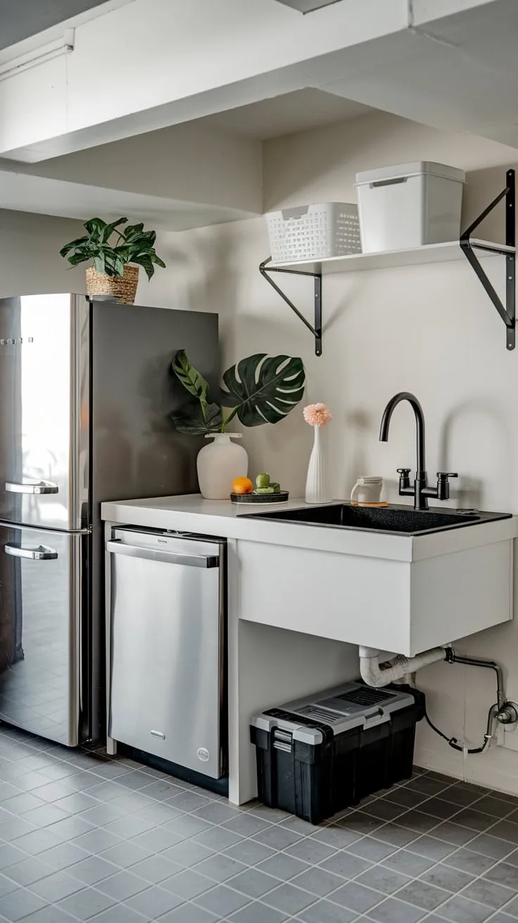 Sleek Modern Basement Kitchenette with Stylish Accents