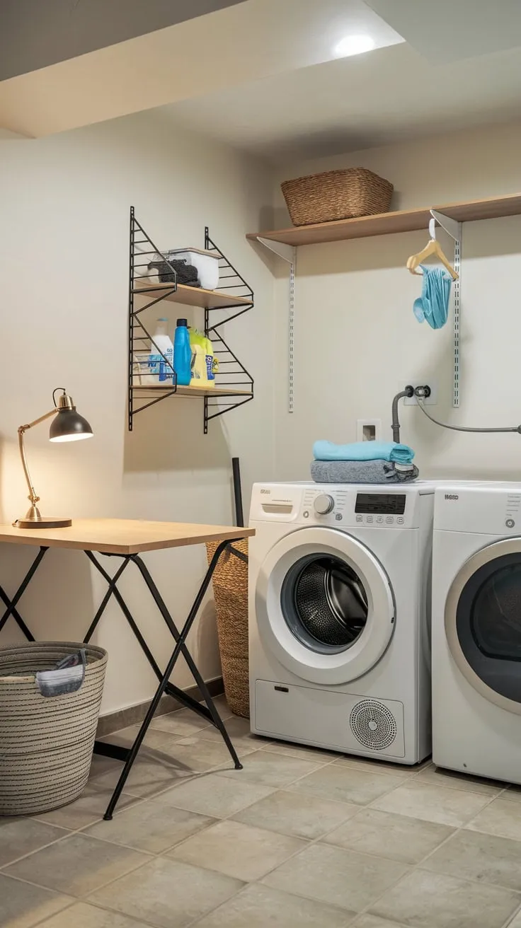 Stylish Modern Basement Laundry Room with Functional Design