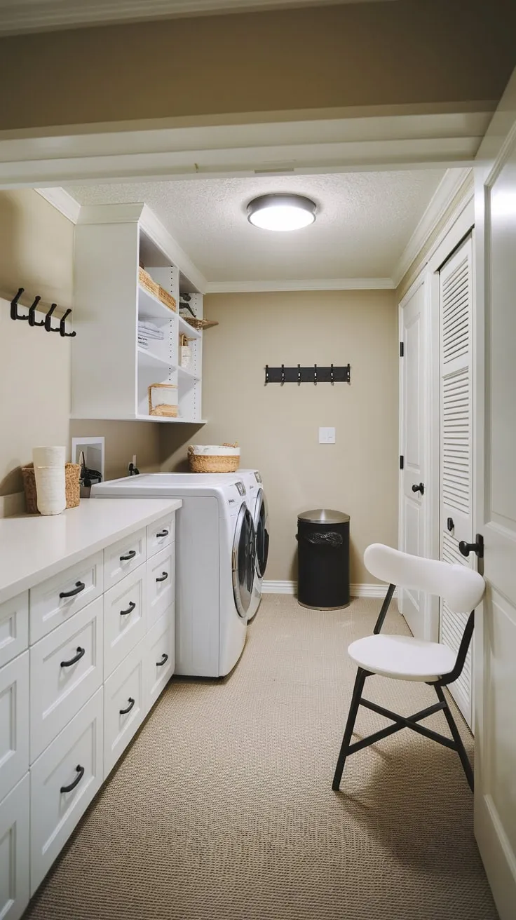 Sleek Modern Basement Laundry Room with Stylish Features