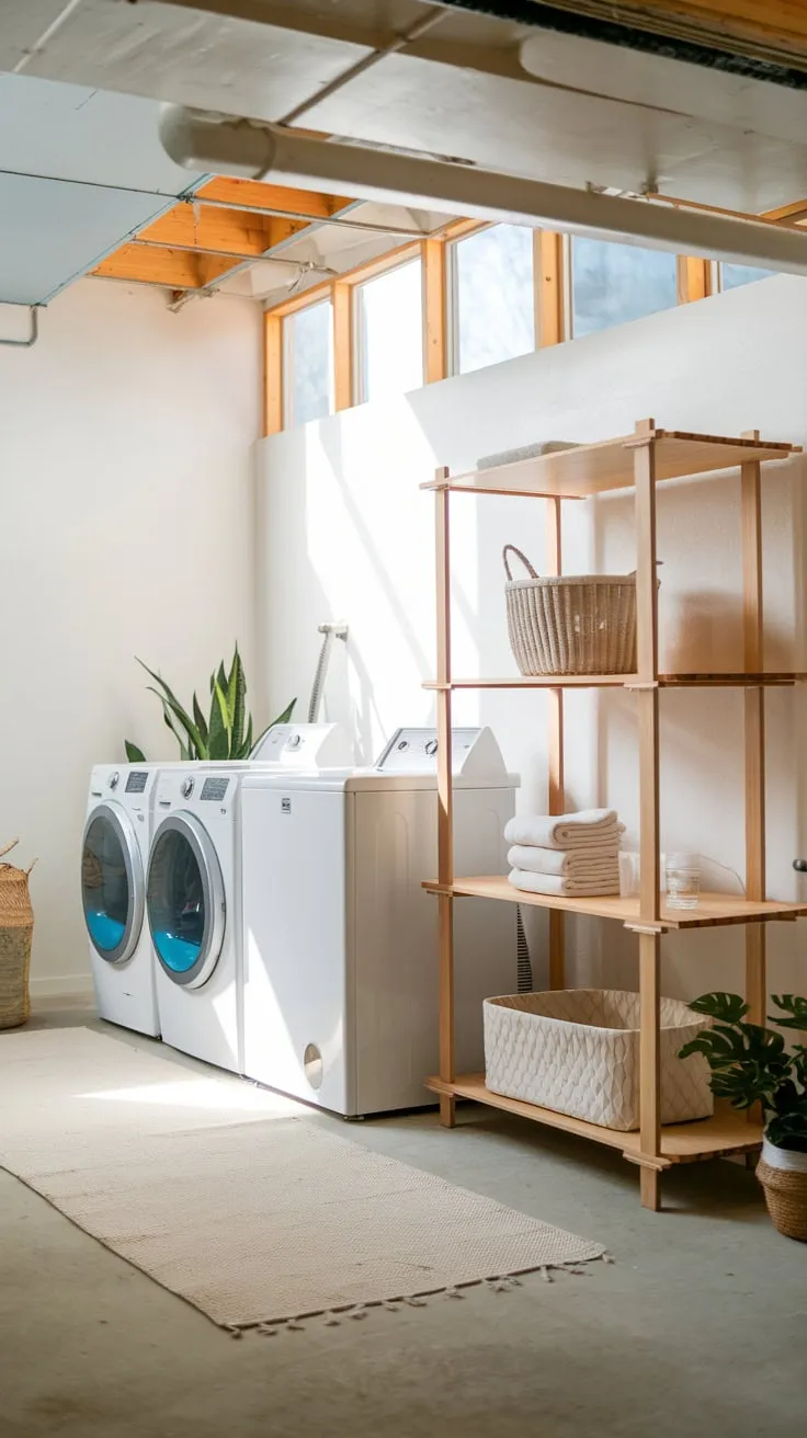 Bright and Spacious Modern Basement Laundry Room Design