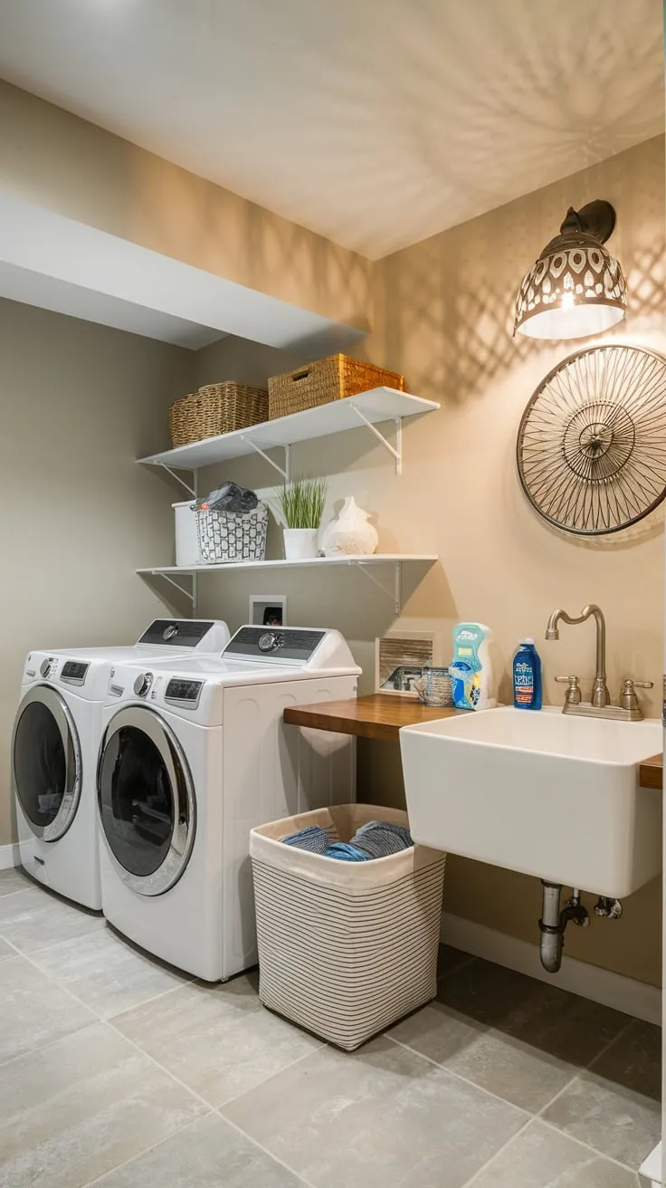 Stylish Modern Basement Laundry Room with Elegant Touches