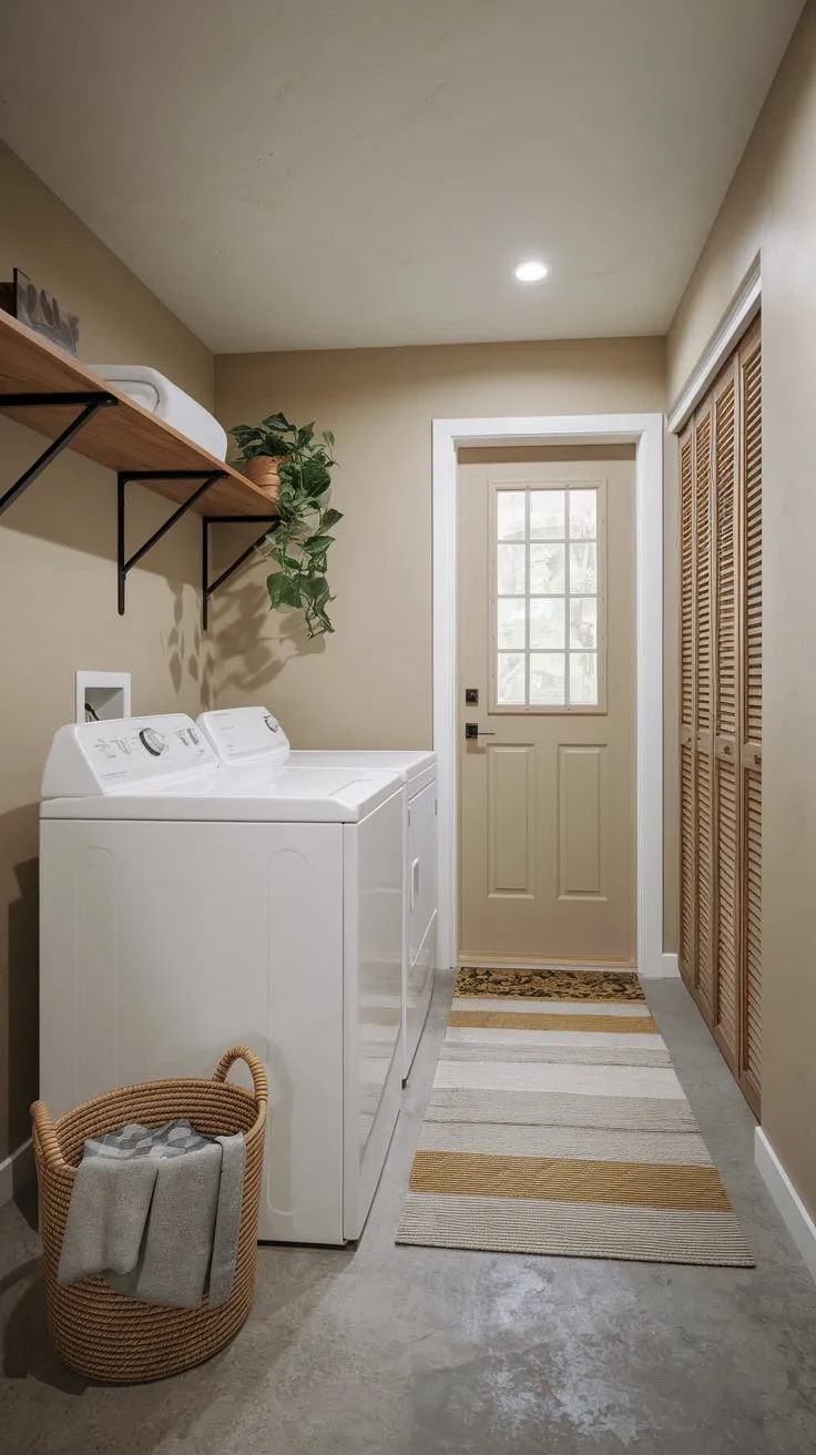 Stylish Modern Basement Laundry Room with Natural Touch