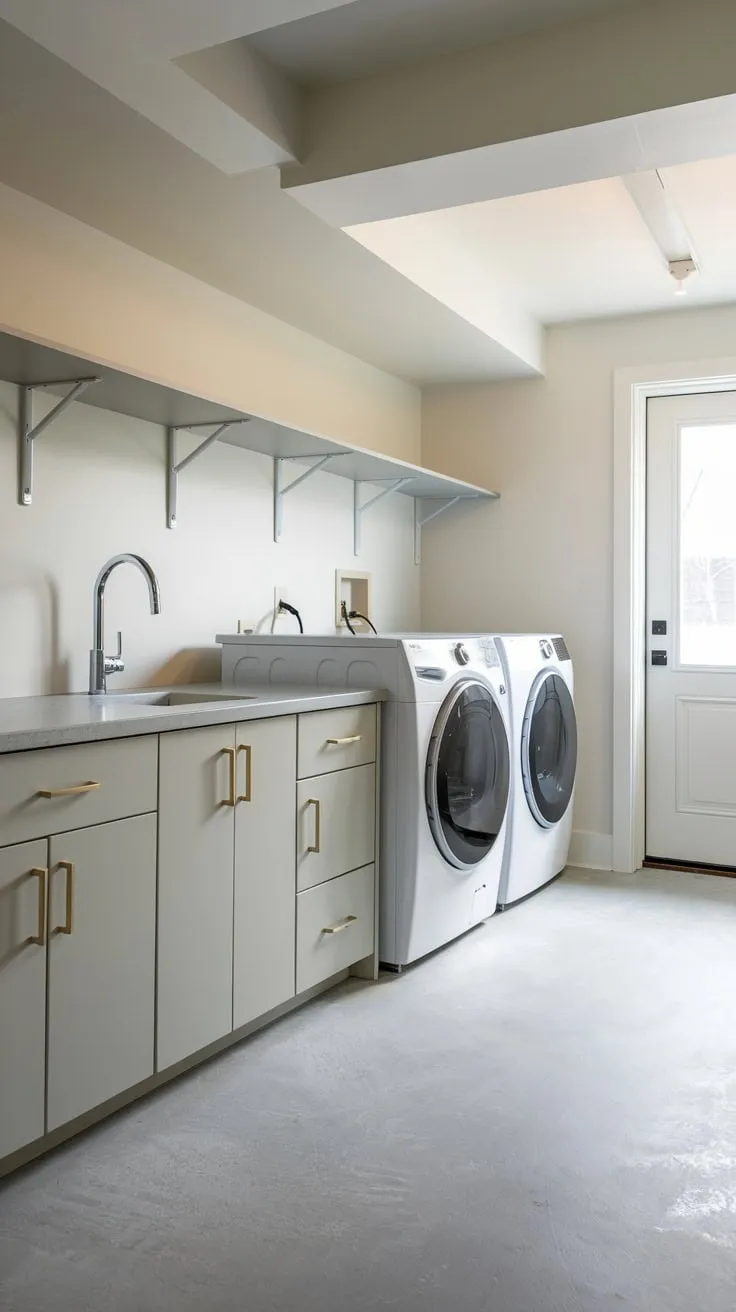Sleek Modern Basement Laundry Room with Stylish Features
