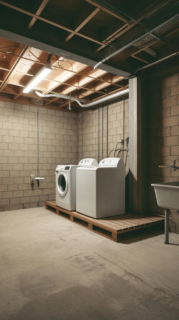 Industrial chic basement laundry room remodel underway. This basement laundry space is getting a serious upgrade! From unfinished basement laundry room to dream basement laundry—stay tuned for the reveal.