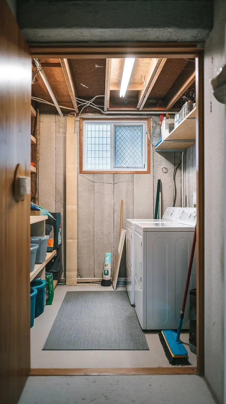 Moving washer and dryer to this unfinished basement laundry room. Basement laundry room remodel underway – stay tuned for basement laundry ideas and the final reveal!